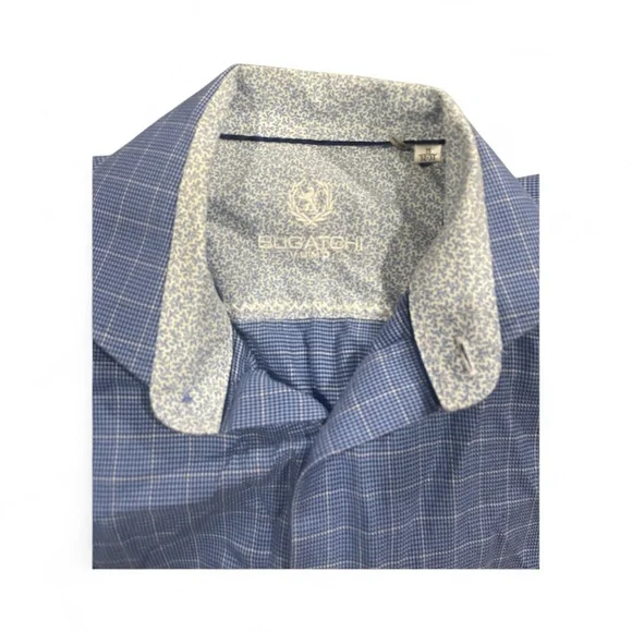 Bugatchi Blue Preppy Plaid Men's Button Up Shirt with Floral Cuffs 32/33, 15 - Picture 4 of 6